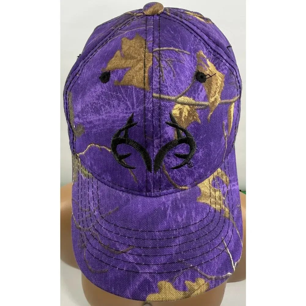 Realtree Outdoor Cap Hat Purple Camo Black Embroidered Logo Adjustable